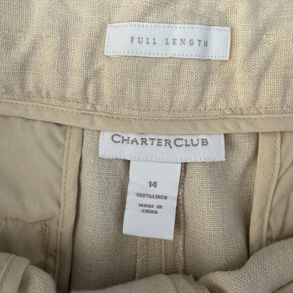 Charter Club Full Length Linen Pants Size 14 Womens Relaxed Fit Cream Pocket - Picture 3 of 6